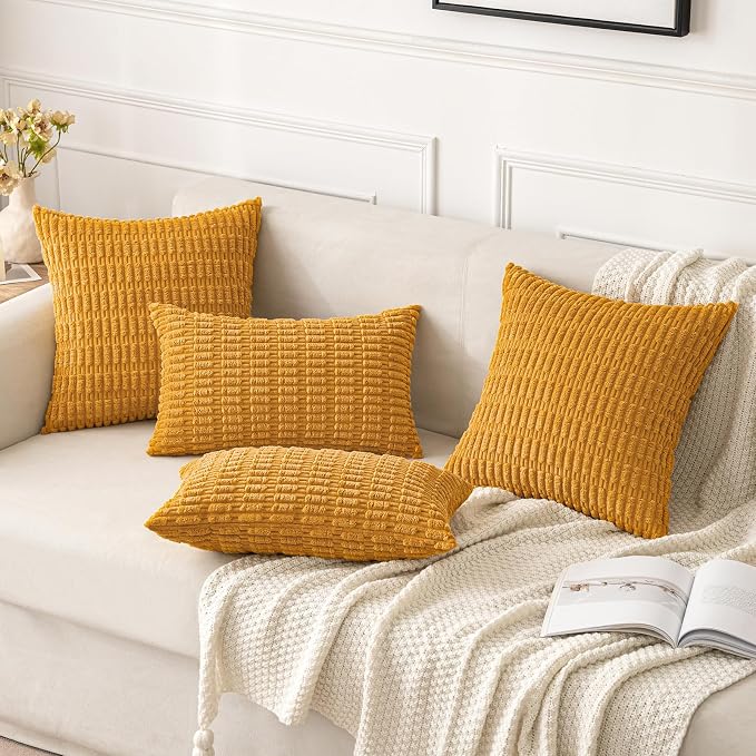 MIULEE Corduroy Decorative Throw Pillow Covers 18x18 Gold Yellow Pack of 2 | - Image 2