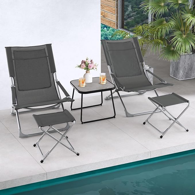 Giantex 5-Piece Patio Bistro Set, Folding Lounge Chairs - Image 3