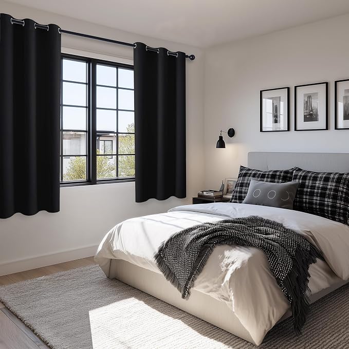 Blackout Curtains for Bedroom, 42 x 63 Inches Length Black 2 Panels | Thermal - Image 6