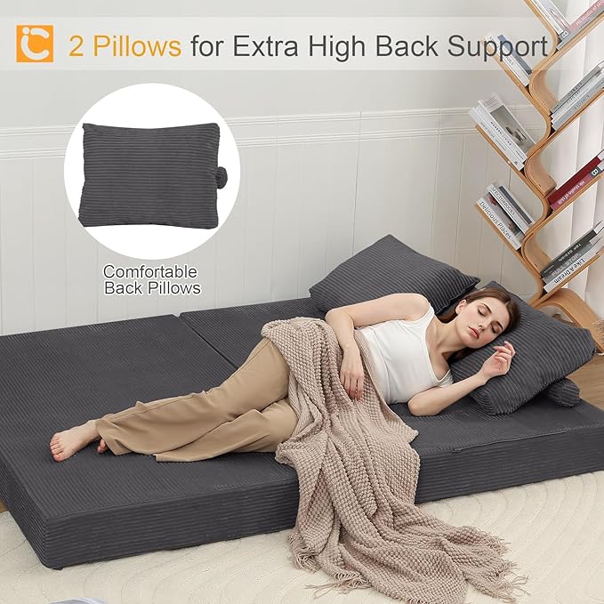 COMAX Convertible Sofa Bed, Folding Floor Couch Corduroy Fold Out Couch Bed - Image 5