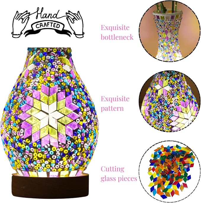 Turkish Mosaic Table Lamp, Moroccan Style Colorful Handmade Glass Vase - Image 5
