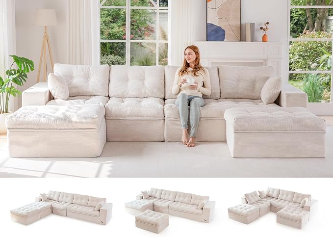 MAXYOYO 132" U Shaped Modular Sectional Sofa by MAXYOYO