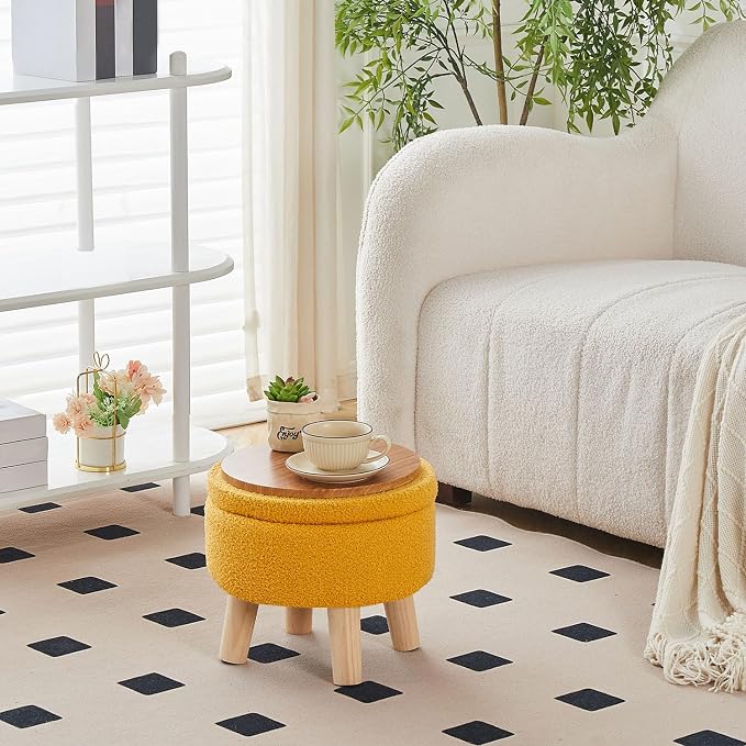 Wimarsbon Storage Ottoman, Modern Round Footrest - Image 2