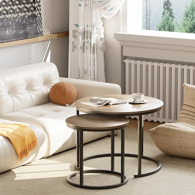 aboxoo Coffee Table Nesting Side Round Table Set of 2 End Table - Image 3