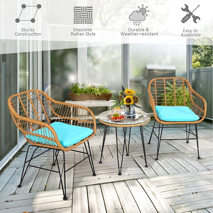 Tangkula 3 Pieces Patio Bistro Set, Rattan Conversation Set - Image 8