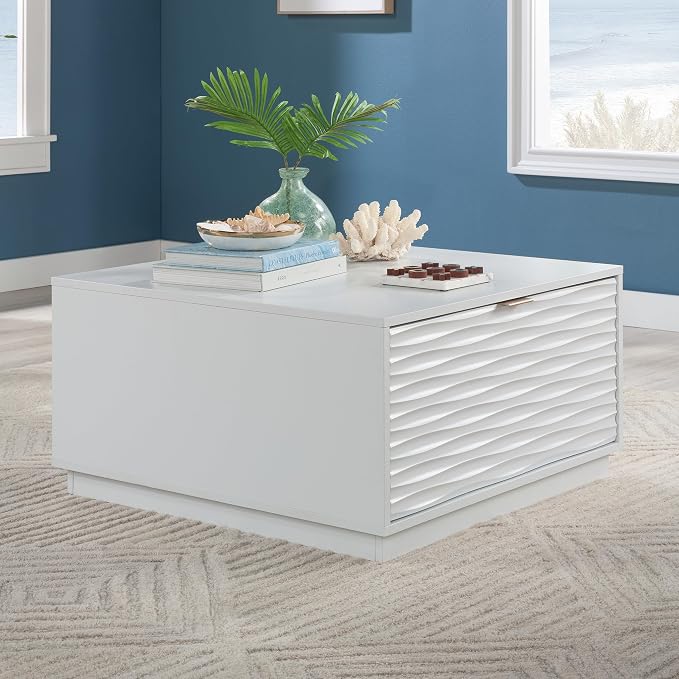 White Coffee Table with 2 Storage Drawers 31 in, Modern Living Room Center by Noeko