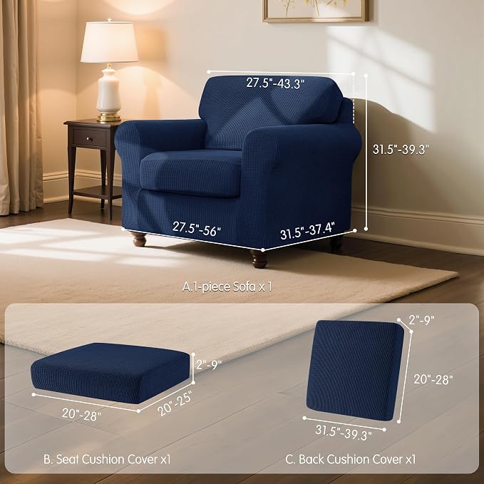 SUBRTEX 3 Pieces Stretch Sofa Slipcover Sets Couch Cover Sets Backrest Cushion - Image 3