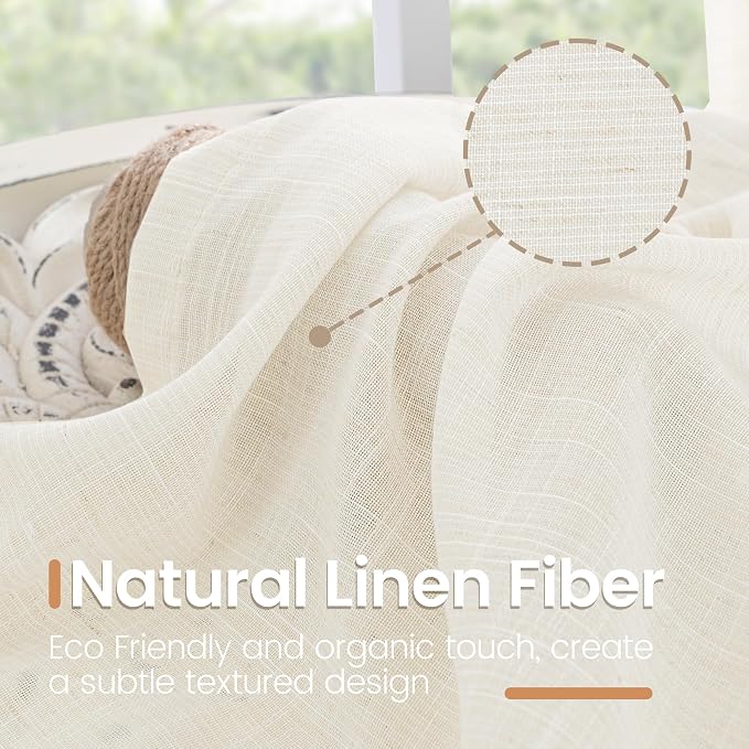 BGment Ivory Linen Curtains 48 Inches Long - Image 3