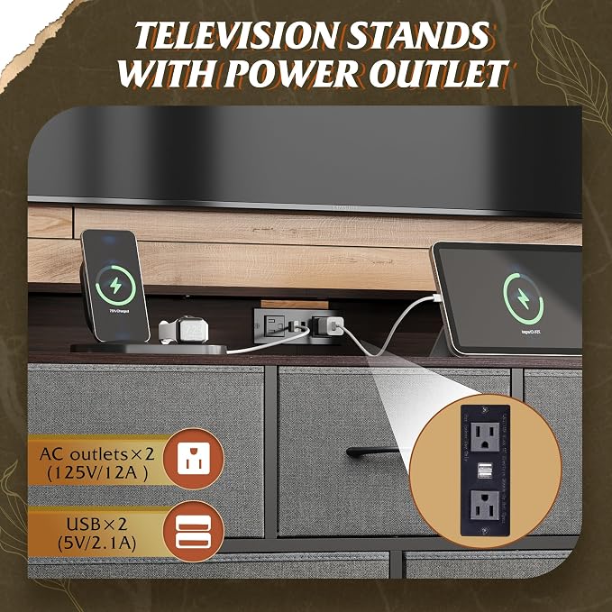 WLIVE Dresser TV Stand with Power Outlets, Led Dresser - Image 6