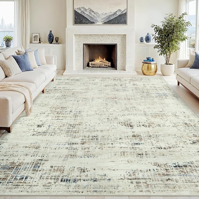 8x10 Washable Area Rug for Living Room Bedroom: Non-Slip Modern Gray White | by Oriannal