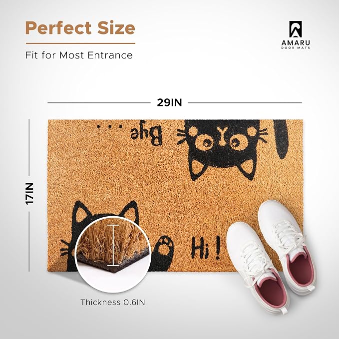Coir Welcome Mat, Hi-Bye Cat, 17 x 29 in | 100% Natural Coir, Anti-Shedding - Image 2