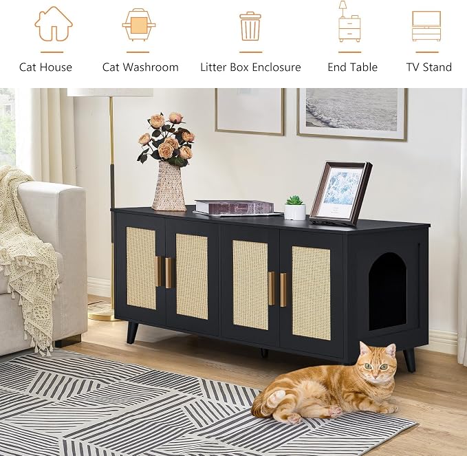 Homhedy Boho Cat Litter Box Enclosure - Image 5