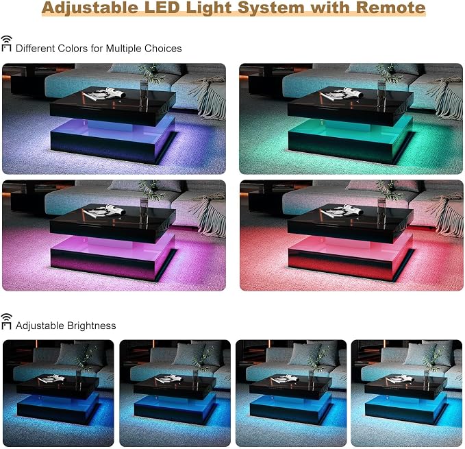 HedoAjim Black LED Coffee Table - Image 3