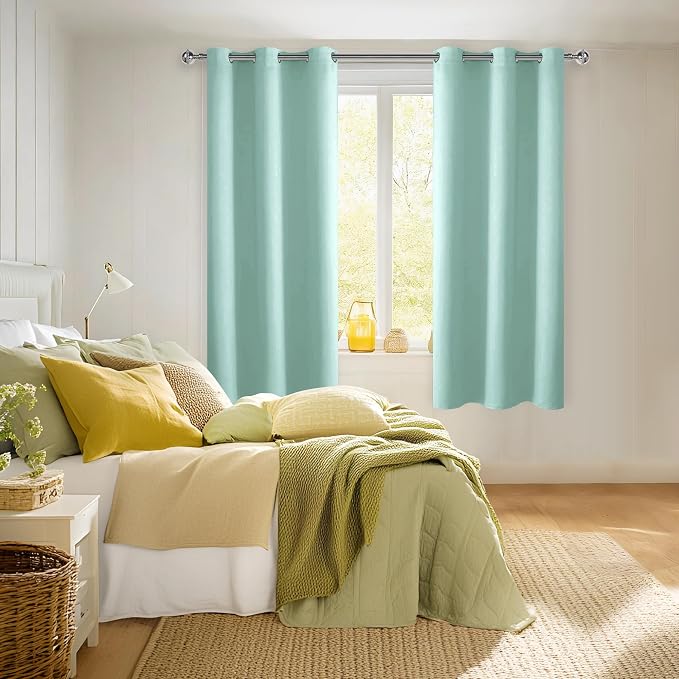 Room Darkening Window Curtains for Bedroom 2 Panels Aqua 42x72 Inch | Thermal - Image 2