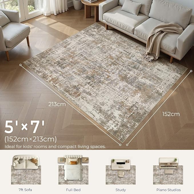 DMOYEST Area Rug Living Room Rugs 5x7 Washable Abstract Carpet | Neutral Modern - Image 2