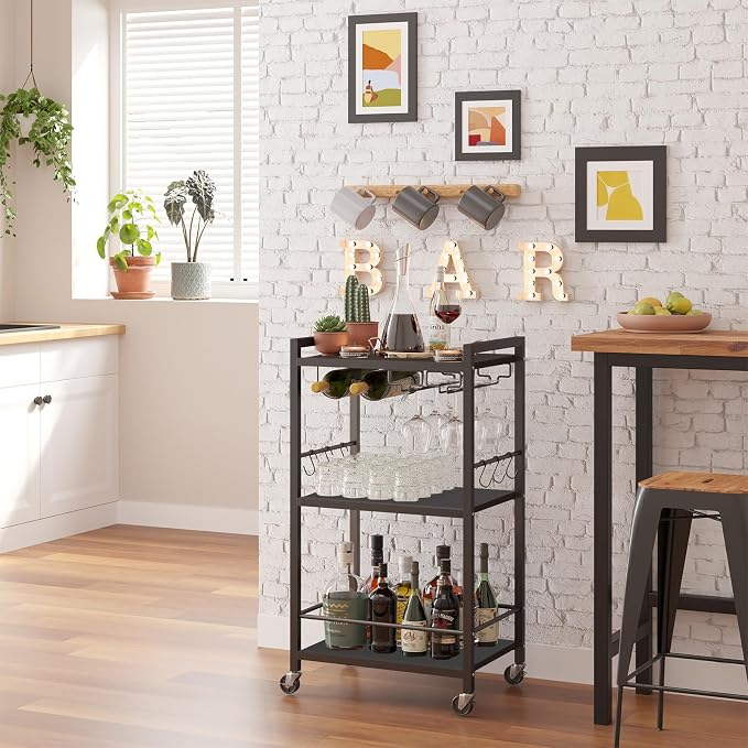 TUTOTAK Bar Cart, Home Bar Serving Cart, Microwave Cart, Drink Cart, Mobile - Image 3