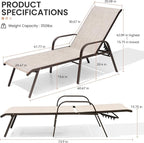 Crestlive Products Outdoor Chaise Lounge Chair, 5-Position Pool Lounge Chairs - Image 2