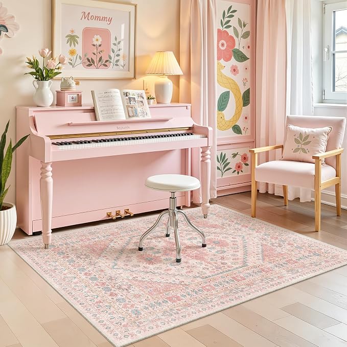 Pink Rugs for Bedroom-4x6 Area Rug for Entryway, Girls Room | Small Washable - Image 8