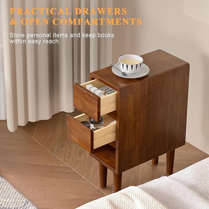 Narrow Nightstand 2 Drawers - Image 3