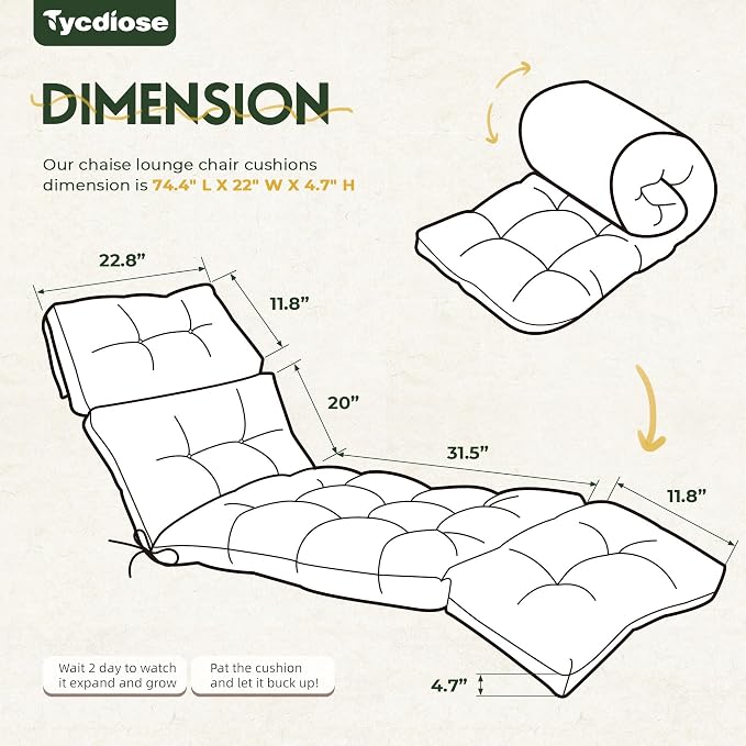 Outdoor Chaise Lounge Chair Cushion Set of 4, Thickened 74.4 x 22 x 4.7 Inches - Image 2