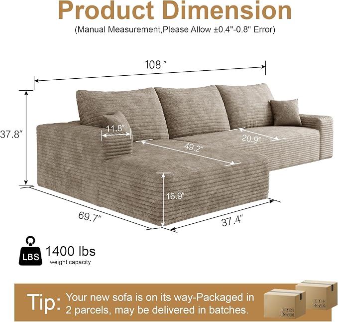 AUGOP 108" Sectional Couches for Living Room Modern Modular Sofa - Image 2