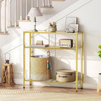 HOOBRO 29.5" Narrow Console Table, 3-Tier Tempered Glass Sofa Table, Modern - Image 2