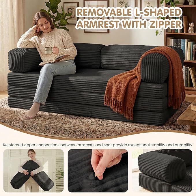 JUIKURY Foldable Convertible Sofa Bed, Tri-Fold Floor Couch Sleeper Sofa - Image 4