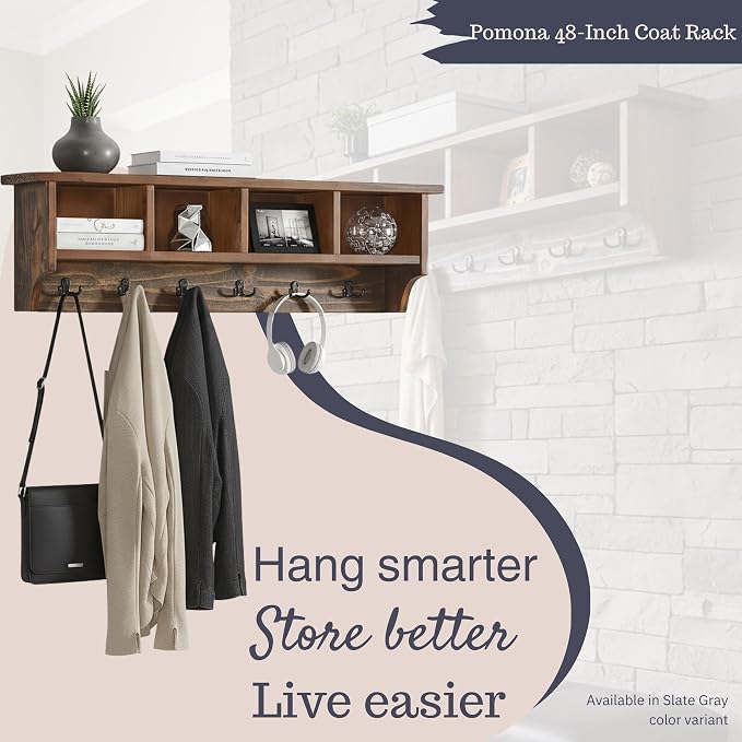 Alaterre Furniture Pomona Entryway Coat Rack – Rustic Farmhouse 48-Inch - Image 4