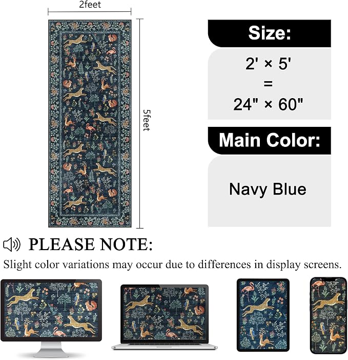 DUKINO 2x5 Rug for Hallway, Washable Animal Runner Rug Non Slip, Stain Resistant - Image 2