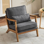 VINGLI Solid Wood Wide Armrests Accent Chair, Upholstered Mid Century Modern - Image 9