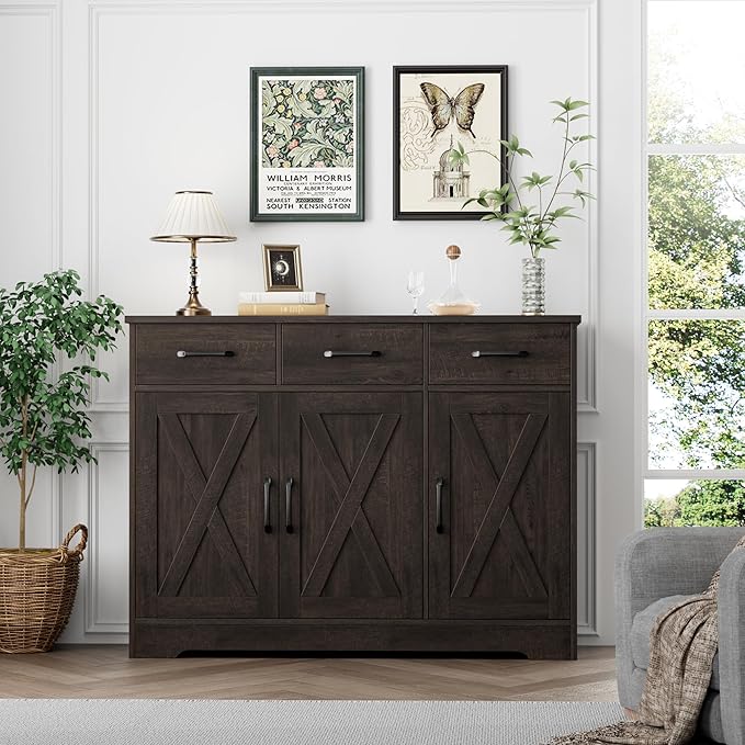 HOSTACK Modern Farmhouse Buffet Sideboard Cabinet, Barn Doors Storage Cabinet - Image 2