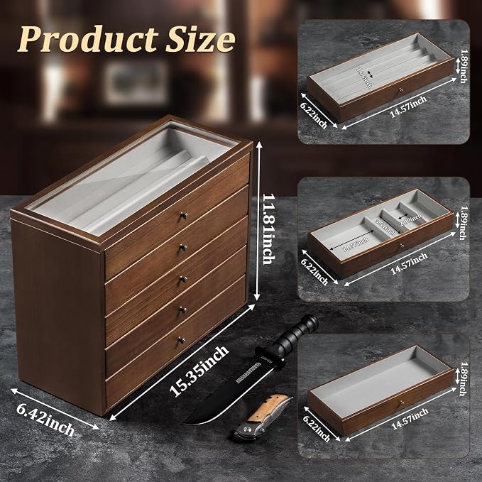 5-Tier Large Knife Display Case & Organizer, Wooden Pocket Knife Storage Box - Image 2