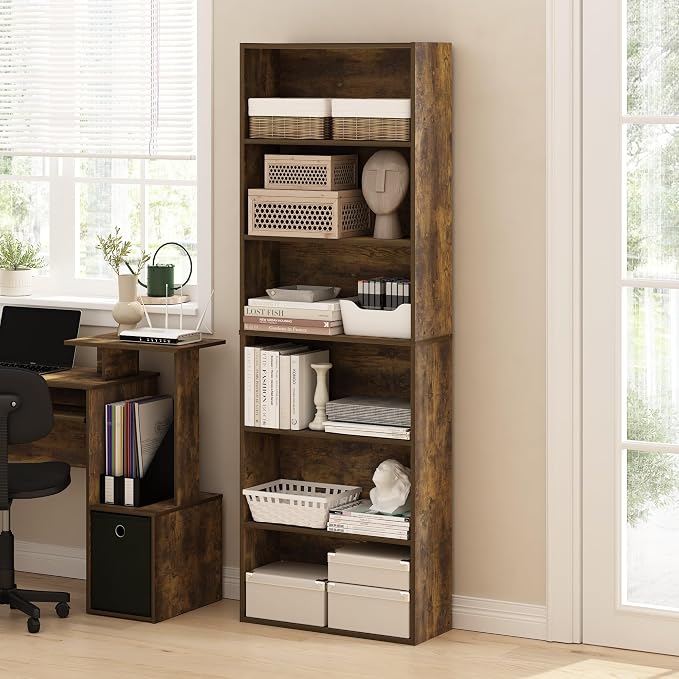 Furinno Jaya Simply Home Free Standing 6-Tier Open Storage Bookcase, Amber Pine - Image 2