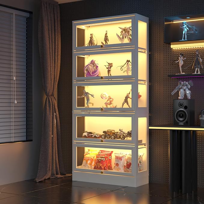 Display Cabinet with Acrylic Glass Doors, 5-Tiers Curio Cabinet with LED by BONITURE