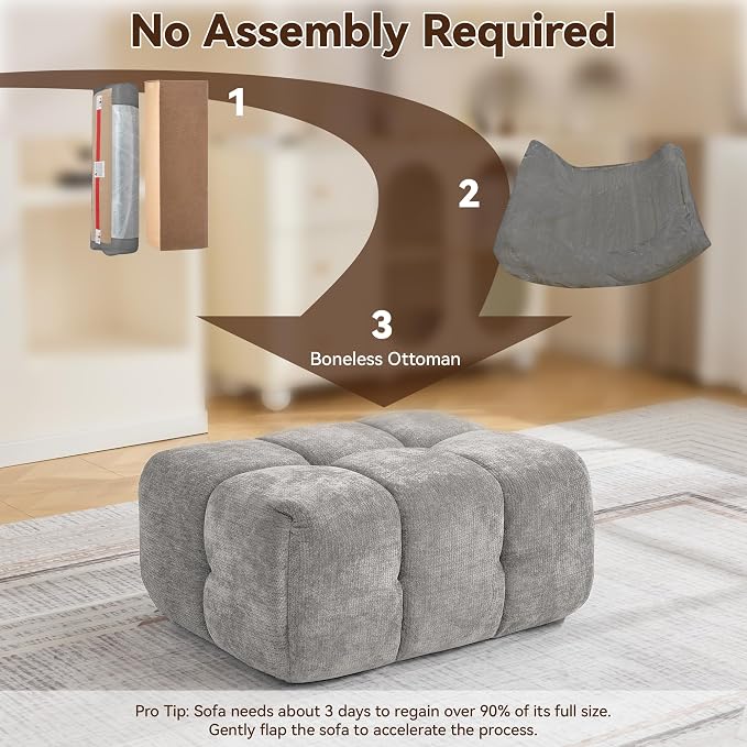 Large Boneless Ottoman, Upholstered Cloud Ottomans - Image 5