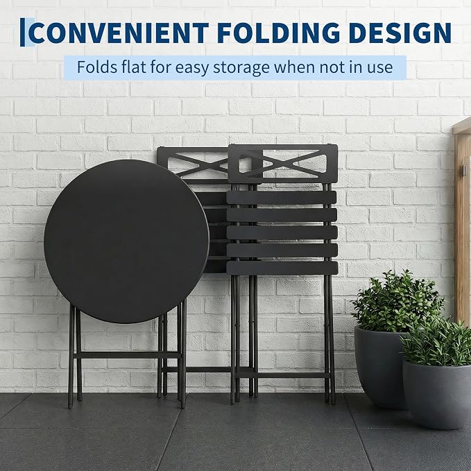 GarveeLife 3 Piece Patio Bistro Set, New Iron Outdoor Furniture Set, Metal - Image 3