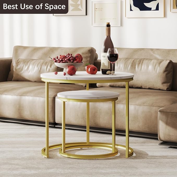 Otterease Nesting Tables Set of 2, Round Coffee Table, Small Nesting Coffee - Image 6