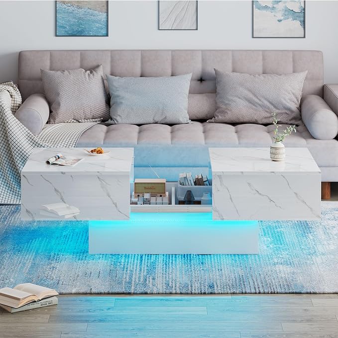 HedoAjim White Marble LED Coffee Table - Image 12