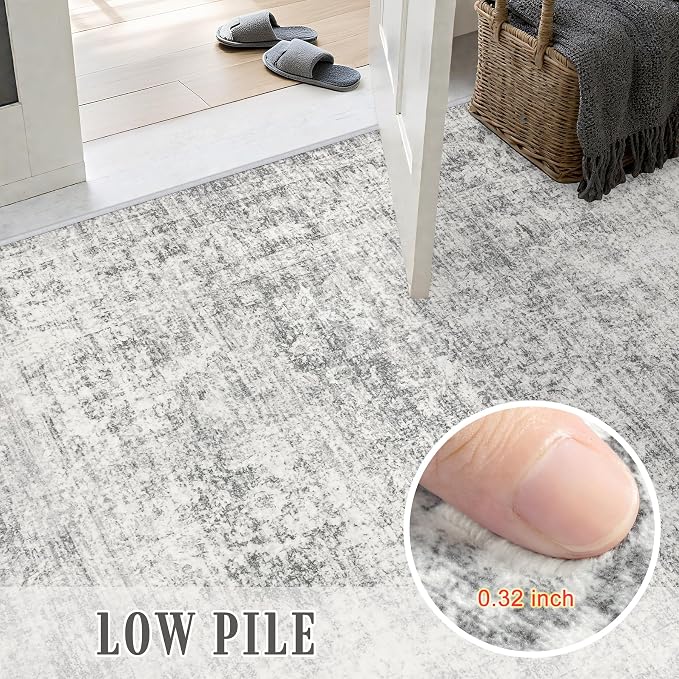 3x10 Washable Runner Rug：Modern Abstract Soft Carpet Black Grey | - Image 7