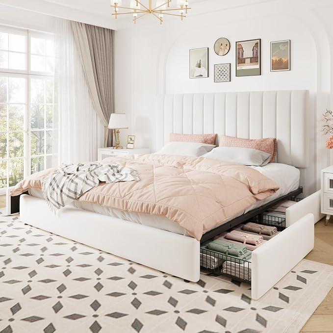 Allewie King Size Storage Bed Frame, Vertical Channel Tufted Adjustable - Image 9
