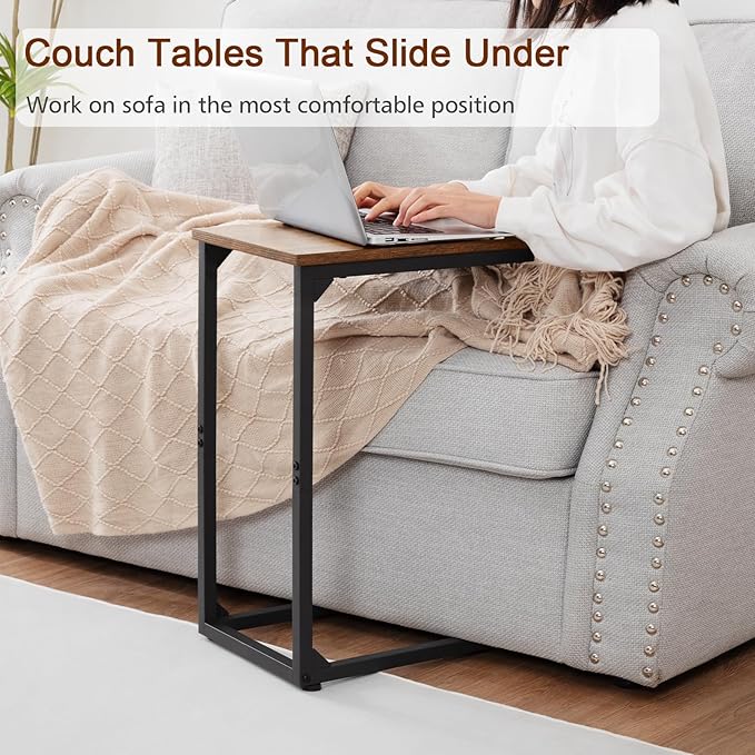 AMHANCIBLE C Shaped End Table, Slide Under Couch Table - Image 4