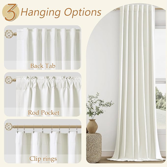 Ivory 100% Blackout Linen Curtains 108 Inch Length 2 Panels Set - Image 6