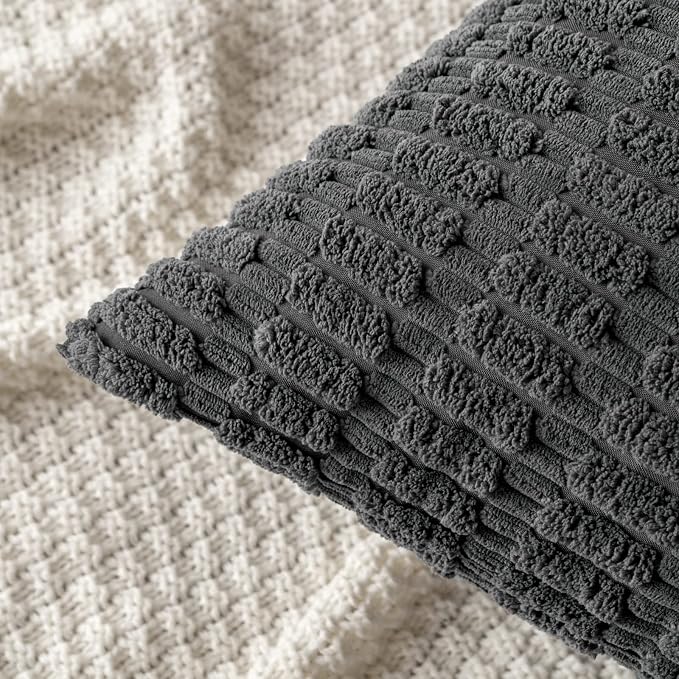 MIULEE Lumbar Corduroy Decorative Throw Pillow Covers 12x20 Dark Grey | Pack of - Image 5