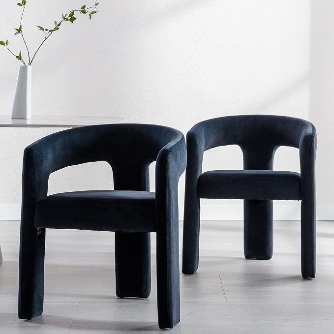 RIVOVA Modern Barrel Dining Chairs Set of 6, Velvet Upholstered Accent Side - Image 3
