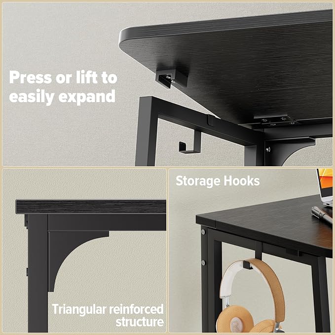 WOHOMO Folding Desk, 39.4" Narrow Writing Foldable Desk, Space-Saving Laptop - Image 7