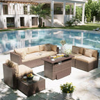 Aoxun Patio Furniture Set with Fire Pit Table, 8 Piece Outdoor Sectional Sofas - Image 2