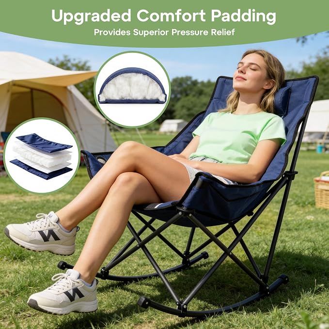 Suteck Oversized Rocking Camping Chair, Thick Padded Folding Rocking Chair - Image 6