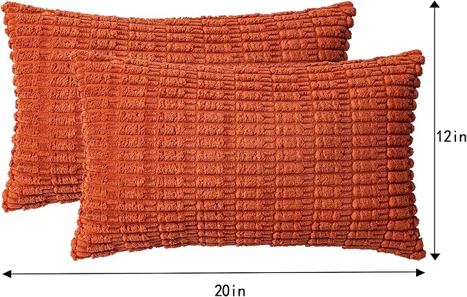Aegero Pack of 2 Corduroy Decorative Throw Pillow Covers 12x20 Inch, Rust | - Image 4