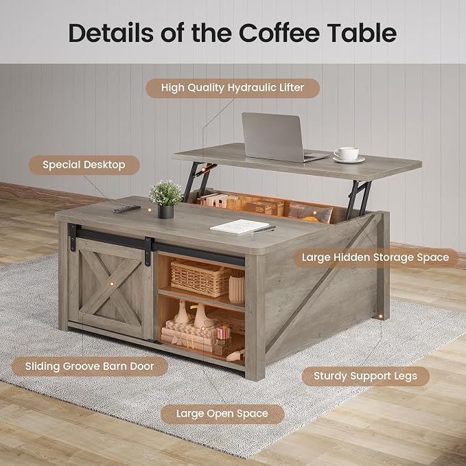 SEDETA 31.5" Lift Top Coffee Table - Image 3