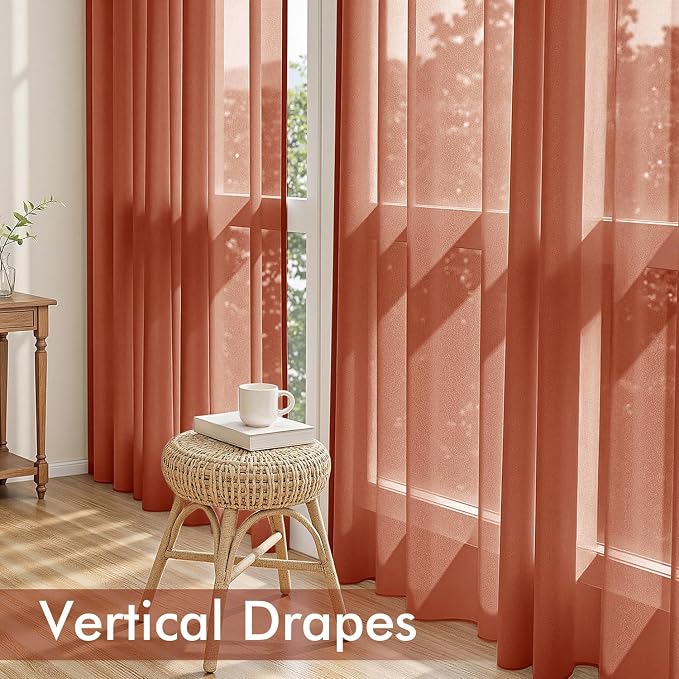 MIULEE 4 Panels Fall Burnt Orange Sheer Curtains 54 x 72 Inches | Light - Image 5